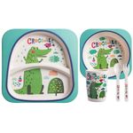 Jucarii, Copii si Bebe - Hrana si alaptare - Biberoane, suzete si accesorii hranire - Articole hranire bebelusi - Set de masa pentru copii, din bambus, fara BPA, 5 piese, crocodil - Infinity.ro