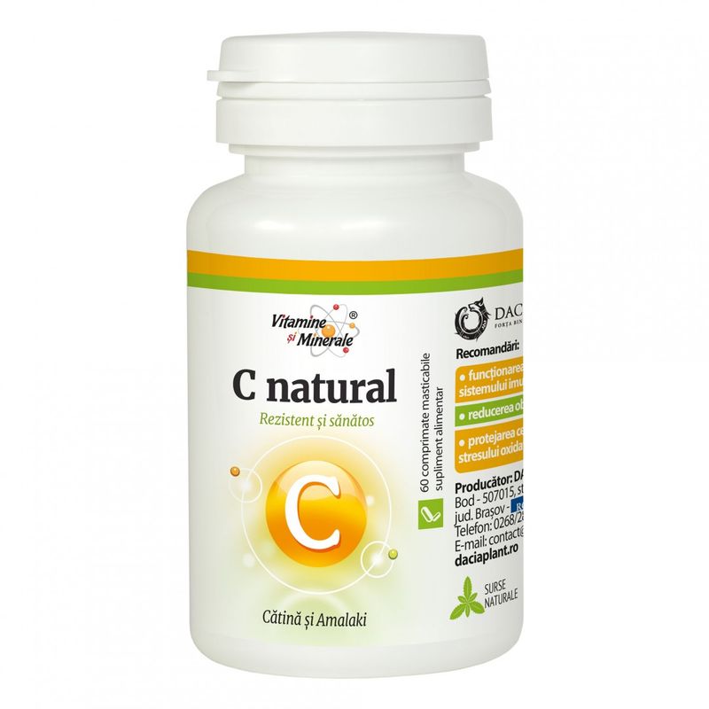 Suplimente si Alimentatie - Suplimente - Pentru imunitate - Vitamina C Natural, Catina si Amalaki, 60 comprimate, masticabile, Dacia Plant - Infinity.ro