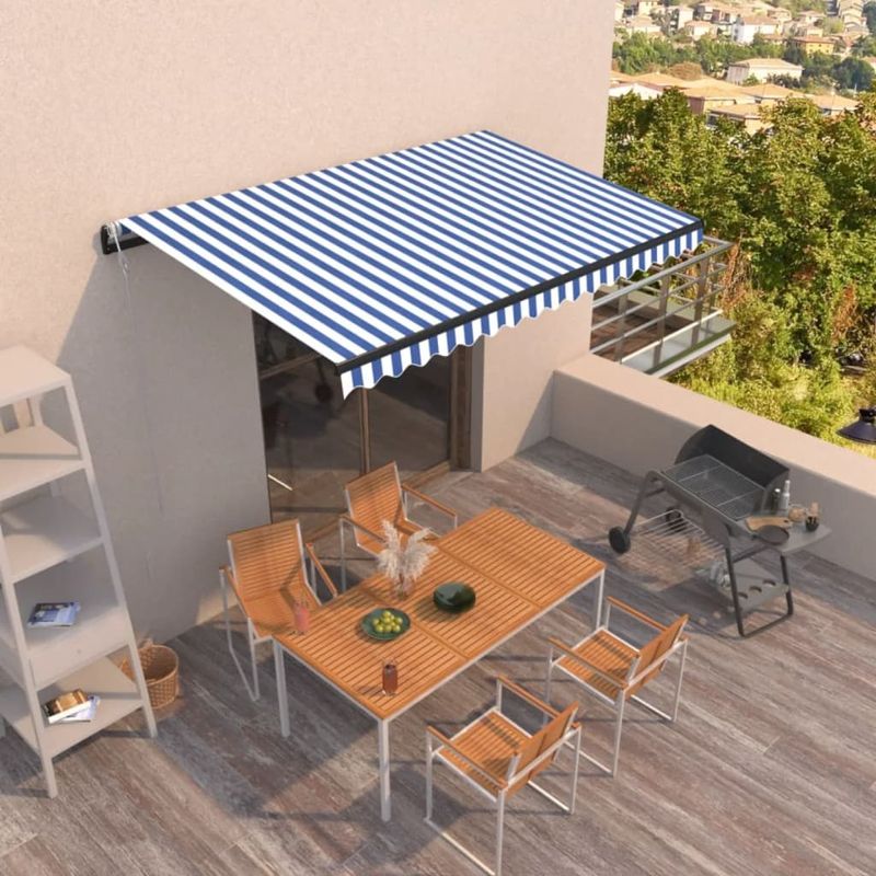 Casa si Gradina - Gradina si terasa - Umbrele si pavilioane - Umbrele - Copertina retractabila automat, albastru si alb, 450x350 cm - Infinity.ro