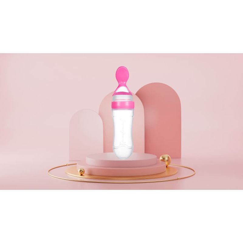 Jucarii, Copii si Bebe - Hrana si alaptare - Biberoane, suzete si accesorii hranire - Articole hranire bebelusi - Recipient pentru stocare hrana, bebelusi, cu lingurita, 90 ml, roz - Infinity.ro