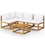Casa si Gradina - Gradina si terasa - Mobilier exterior - Seturi mobila gradina - Set mobilier gradina cu perne, 5 piese, crem, lemn masiv acacia - Infinity.ro