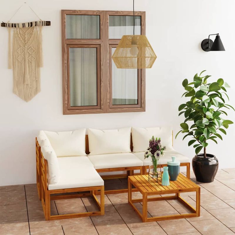 Casa si Gradina - Gradina si terasa - Mobilier exterior - Seturi mobila gradina - Set mobilier gradina cu perne, 5 piese, crem, lemn masiv acacia - Infinity.ro