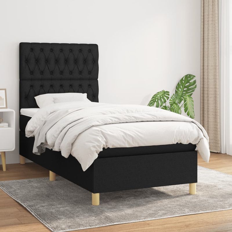 Casa si Gradina - Mobilier - Paturi si accesorii - Paturi - Pat box spring cu saltea, negru, 100x200 cm, textil - Infinity.ro