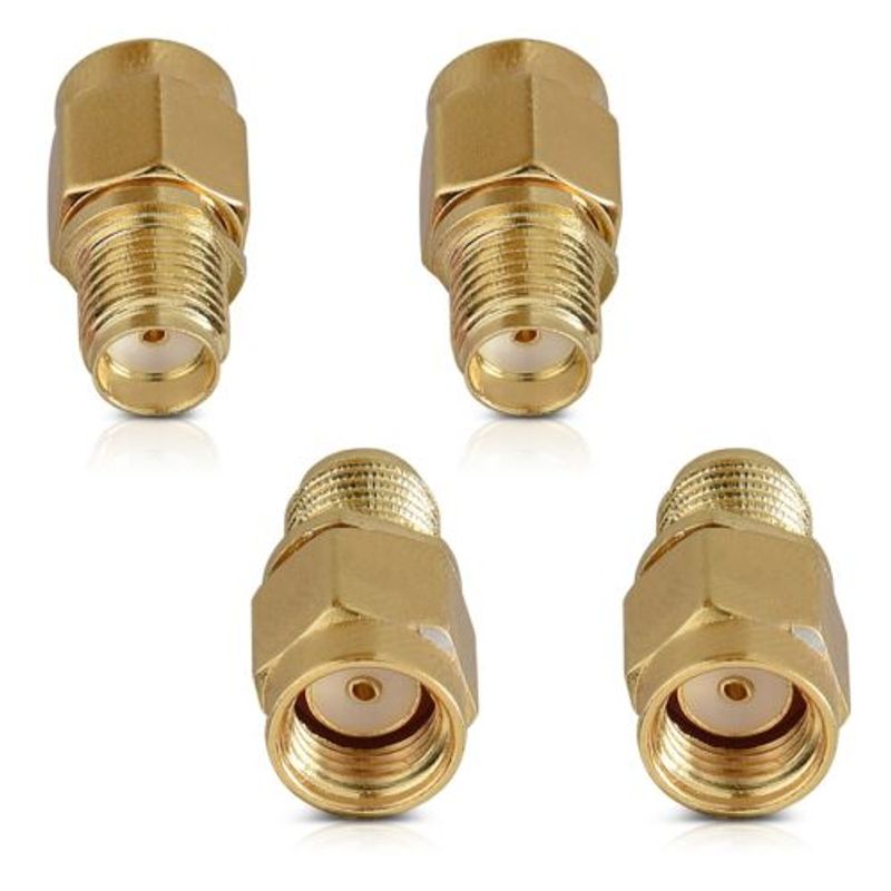 PC, gaming si accesorii - Retelistica - Cabluri si accesorii - Set 4 Adaptori coaxiali SMA tata la SMA mama, Kwmobile, Auriu, Metal, 48523.01 - Infinity.ro