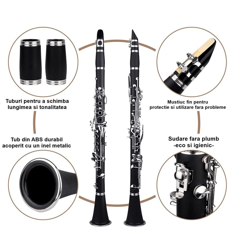 TV, Audio-Video si Foto - Instrumente muzicale - Instrumente clasice - Clarinet IdeallStore®, Musical Virtue, 17 clape, 67 cm, negru, geanta inclusa - Infinity.ro