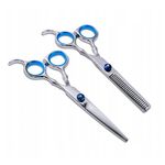 Ingrijire personala si Cosmetice - Ingrijire personala - Ingrijire par - Foarfece de tuns - Set 2 foarfece pentru tuns si filat, 6″, otel, argintiu cu elemente albastre - Infinity.ro