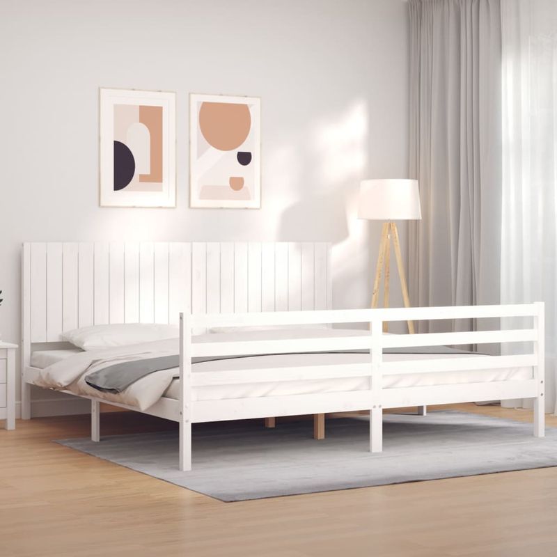 Casa si Gradina - Mobilier - Paturi si accesorii - Paturi - Cadru de pat cu tablie, alb, lemn masiv - Infinity.ro