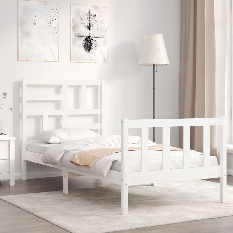 Casa si Gradina - Mobilier - Paturi si accesorii - Paturi - Cadru de pat cu tablie single mic, alb, 100x200 cm, lemn masiv - Infinity.ro
