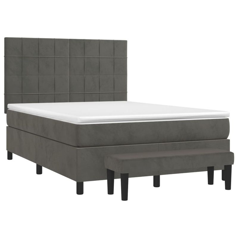 Casa si Gradina - Mobilier - Paturi si accesorii - Paturi - Pat box spring cu saltea, gri inchis, 140x190 cm, catifea - Infinity.ro