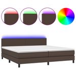 Casa si Gradina - Mobilier - Paturi si accesorii - Paturi - Pat continental cu saltea și LED, saltea și LED, maro, 200x200cm, piele ecologica, model design simplu - Infinity.ro