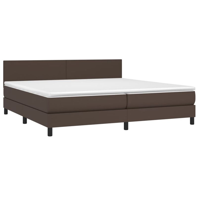 Casa si Gradina - Mobilier - Paturi si accesorii - Paturi - Pat continental cu saltea și LED, saltea și LED, maro, 200x200cm, piele ecologica, model design simplu - Infinity.ro