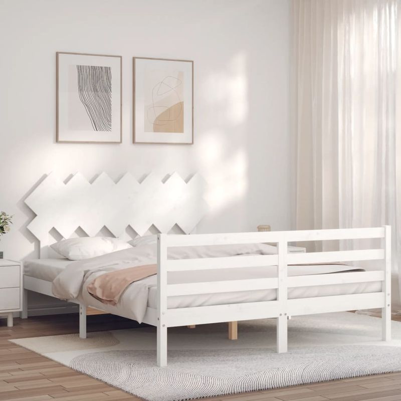 Casa si Gradina - Mobilier - Paturi si accesorii - Paturi - Cadru de pat cu tablie single mic, alb, king size, lemn masiv - Infinity.ro