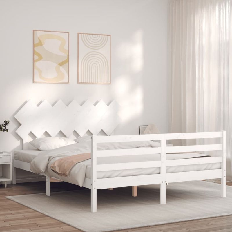 Casa si Gradina - Mobilier - Paturi si accesorii - Paturi - Cadru de pat cu tablie single mic, alb, king size, lemn masiv - Infinity.ro