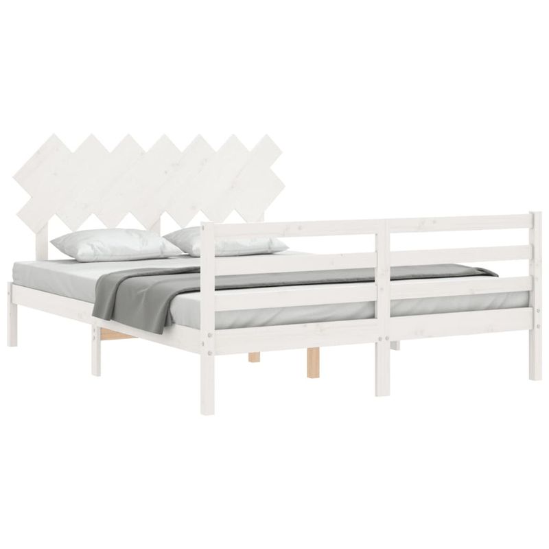 Casa si Gradina - Mobilier - Paturi si accesorii - Paturi - Cadru de pat cu tablie single mic, alb, king size, lemn masiv - Infinity.ro