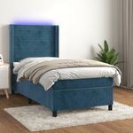 Casa si Gradina - Mobilier - Paturi si accesorii - Paturi - Pat cu arcuri, saltea si LED, bleumarin, 100x200 cm, catifea - Infinity.ro