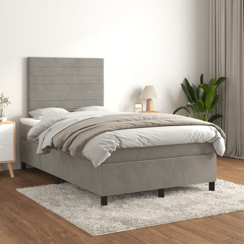 Casa si Gradina - Mobilier - Paturi si accesorii - Paturi - Pat box spring cu saltea, gri deschis, 120x200 cm, catifea - Infinity.ro