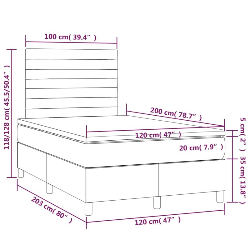 Casa si Gradina - Mobilier - Paturi si accesorii - Paturi - Pat box spring cu saltea, gri deschis, 120x200 cm, catifea - Infinity.ro