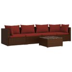 Casa si Gradina - Gradina si terasa - Mobilier exterior - Seturi mobila gradina - Canapea cu 5 piese, maro, poliratan, maro și roșu, model 2x colț + 2x mijloc + masă - Infinity.ro