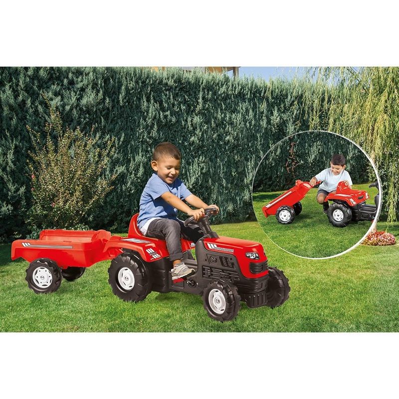 Jucarii, Copii si Bebe - Jucarii si jocuri - Vehicule si jucarii cu telecomanda - Masinute - Tractor cu pedale si remorca, Rosu, 52 x 144 x 45 cm - DOLU - Infinity.ro