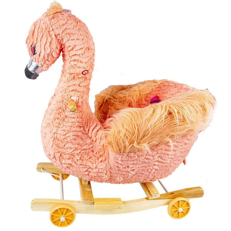 Jucarii, Copii si Bebe - Jucarii si jocuri - Jucarii de exterior - Balansoare copii - Balansoar pentru bebelusi, Flamingo, lemn + plus, cu rotile, roz, 66 cm - Infinity.ro