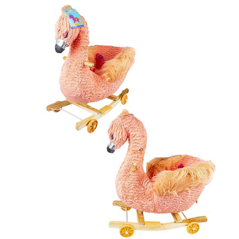 Jucarii, Copii si Bebe - Jucarii si jocuri - Jucarii de exterior - Balansoare copii - Balansoar pentru bebelusi, Flamingo, lemn + plus, cu rotile, roz, 66 cm - Infinity.ro