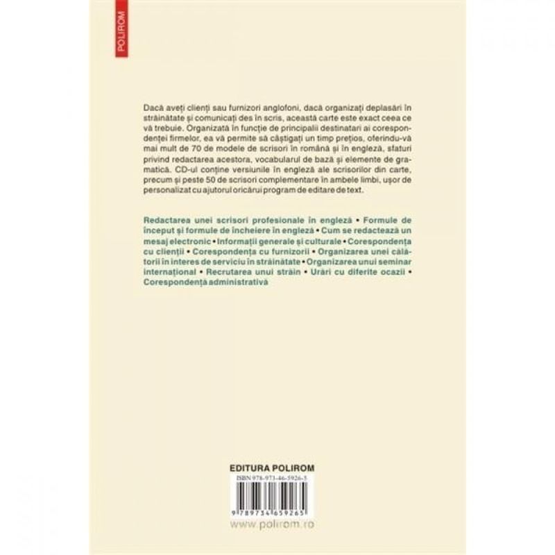 Carti si Birotica - Carti - Manuale si auxiliare scolare - Culegeri auxiliare - Modele de scrisori profesionale in limba engleza (contine CD) - Patricia Janiaud-Powell, Carole Caillaud - Infinity.ro
