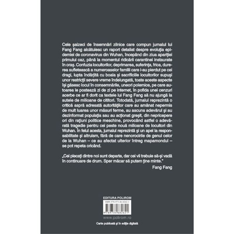 Carti si Birotica - Carti - Beletristica - Wuhan. Jurnal dintr-un oras in carantina, Fang Fang - Infinity.ro
