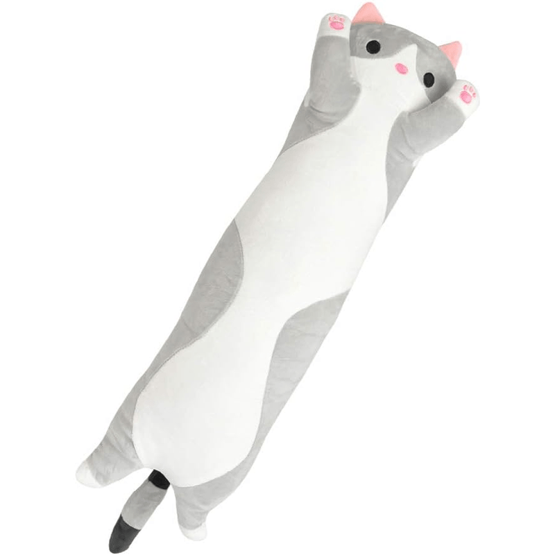 Petshop - Accesorii petshop - Jucarii animale - Jucarii interactive animale - Jucarie pisica plus lunga, tip perna, lavabila, umplutura hipoalergenica, lungime 50 cm, culoare gri-alb 3+ ani ABYZ - Infinity.ro