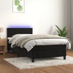 Casa si Gradina - Mobilier - Paturi si accesorii - Paturi - Pat continental cu saltea și LED, saltea și LED, negru, 90x190 cm, catifea, model cu blocuri pătrate - Infinity.ro