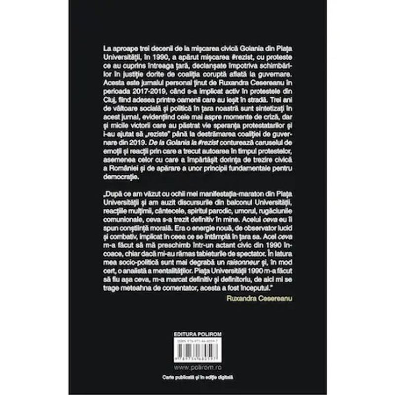 Carti si Birotica - Carti - Beletristica - De la Golania la #rezist. Jurnal civic 2017-2019, Ruxandra Cesereanu - Infinity.ro