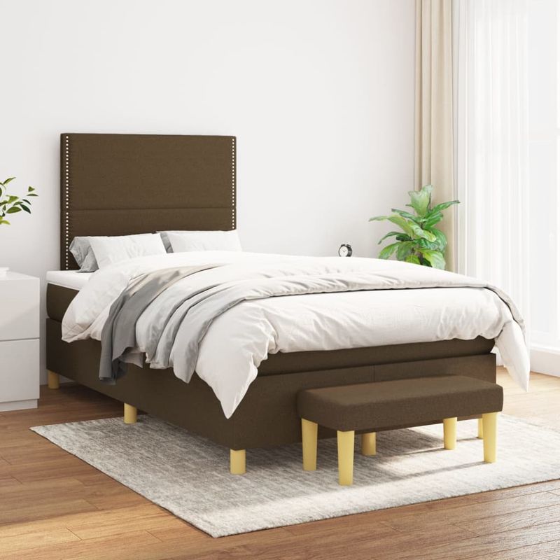 Casa si Gradina - Mobilier - Paturi si accesorii - Paturi - Pat box spring cu saltea, maro inchis, 120x200 cm, textil - Infinity.ro