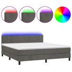 Casa si Gradina - Mobilier - Paturi si accesorii - Paturi - Pat cu arcuri, saltea si LED, gri inchis, 160x200 cm, catifea - Infinity.ro