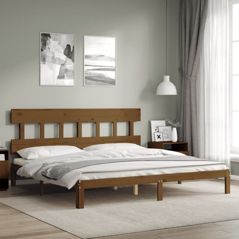 Casa si Gradina - Mobilier - Paturi si accesorii - Paturi - Cadru de pat cu tablie single mic, maro miere, 200x200 cm, lemn masiv - Infinity.ro