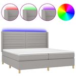Casa si Gradina - Mobilier - Paturi si accesorii - Paturi - Pat cu arcuri, saltea si LED, gri deschis, 200x200 cm, textil - Infinity.ro