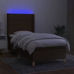 Casa si Gradina - Mobilier - Paturi si accesorii - Paturi - Pat cu arcuri, saltea si LED, maro inchis, 80x200 cm, textil - Infinity.ro