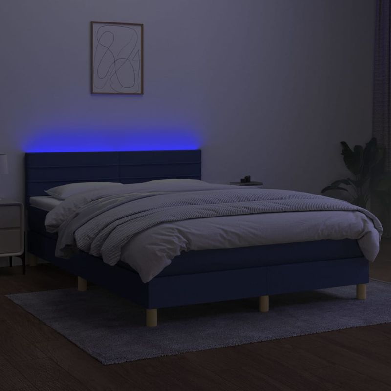 Casa si Gradina - Mobilier - Paturi si accesorii - Paturi - Pat cu arcuri, saltea si LED, albastru, 140x190 cm, textil - Infinity.ro