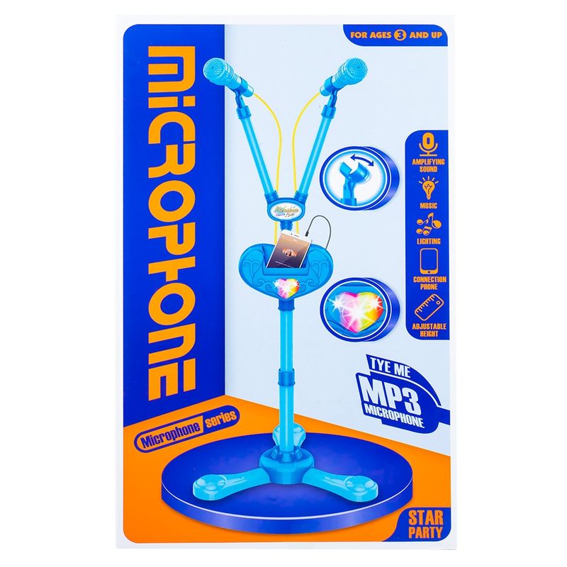 Jucarii, Copii si Bebe - Jucarii si jocuri - Jucarii de rol - Instrumente muzicale de jucarie - Microfon dublu cu baterii si suport, pentru baieti - Infinity.ro