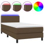 Casa si Gradina - Mobilier - Paturi si accesorii - Paturi - Pat cu arcuri, saltea si LED, maro inchis, 90x200 cm, textil - Infinity.ro