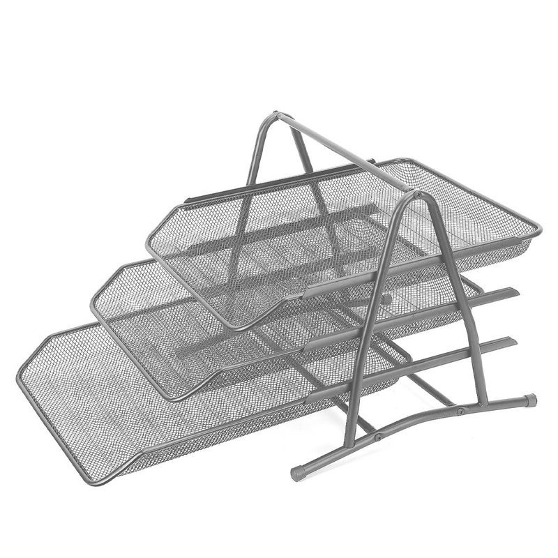 Carti si Birotica - Birotica - Accesorii de birou - Alte accesorii birou - Tavita documente MESH, 3 compartimente argintie - OFFISHOP - Infinity.ro