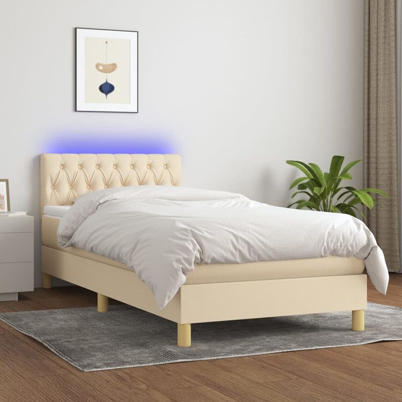 Casa si Gradina - Mobilier - Paturi si accesorii - Paturi - Pat cu arcuri, saltea si LED, crem, 90x200 cm, textil - Infinity.ro