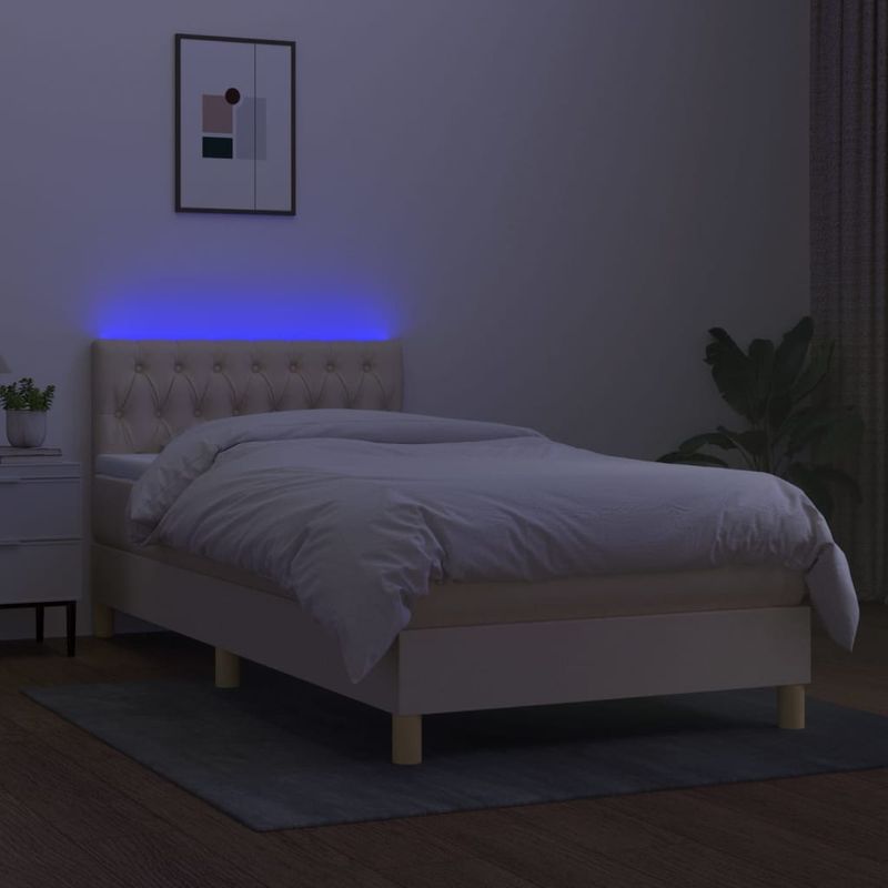 Casa si Gradina - Mobilier - Paturi si accesorii - Paturi - Pat cu arcuri, saltea si LED, crem, 90x200 cm, textil - Infinity.ro
