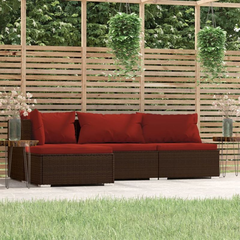 Casa si Gradina - Gradina si terasa - Mobilier exterior - Seturi mobila gradina - Set mobilier de gradina cu perne, 4 piese, maro, poliratan - Infinity.ro