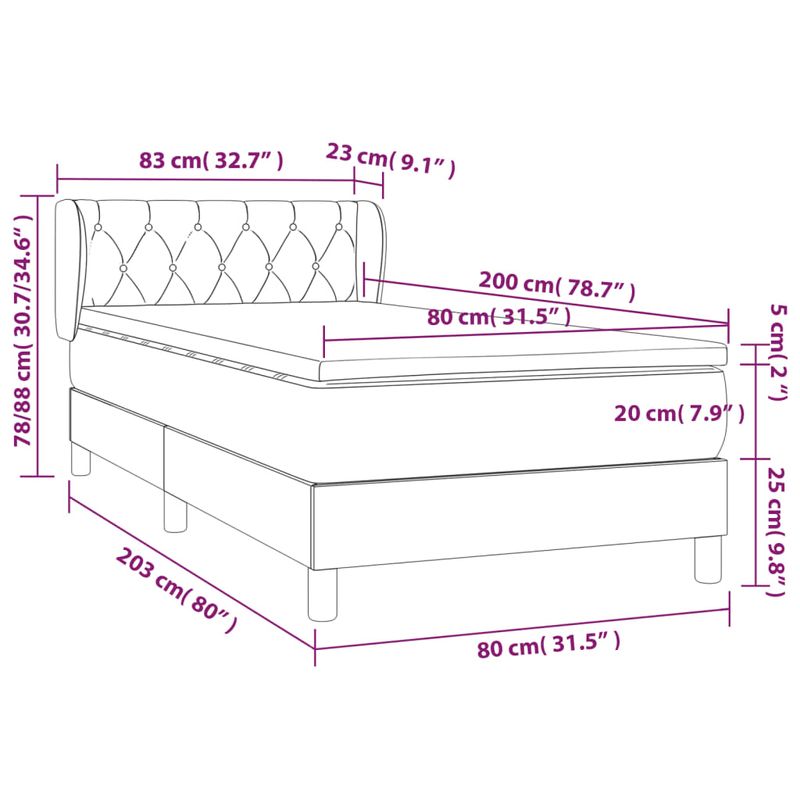 Casa si Gradina - Mobilier - Paturi si accesorii - Paturi - Pat box spring cu saltea, crem, 80x200 cm, textil - Infinity.ro