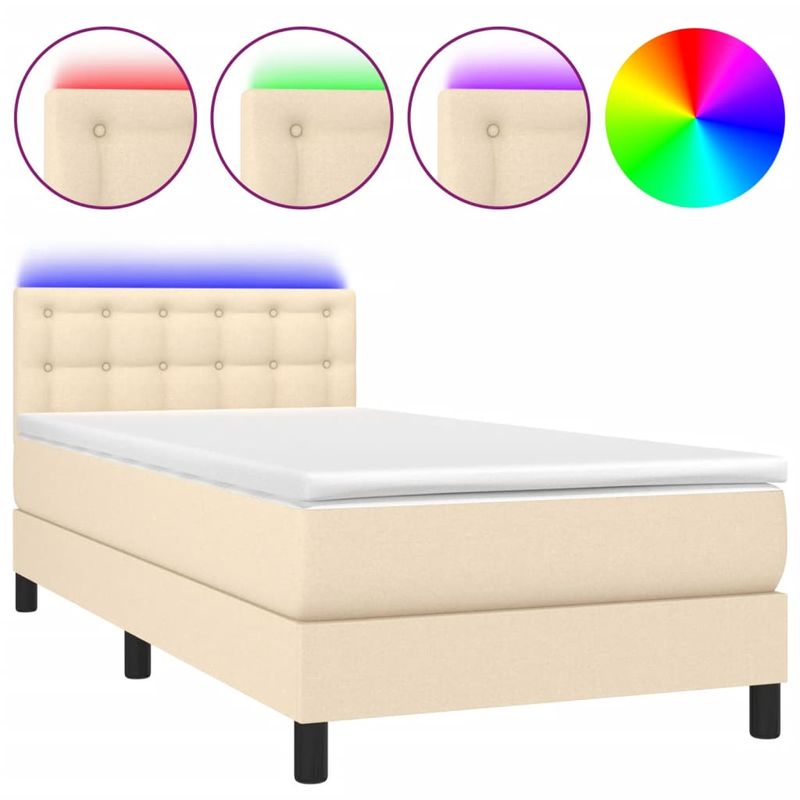 Casa si Gradina - Mobilier - Paturi si accesorii - Paturi - Pat cu arcuri, saltea si LED, crem, 90x190 cm, textil - Infinity.ro