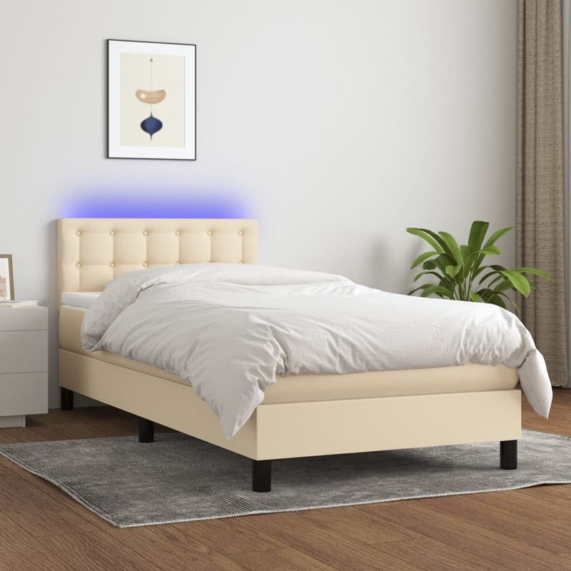 Casa si Gradina - Mobilier - Paturi si accesorii - Paturi - Pat cu arcuri, saltea si LED, crem, 90x190 cm, textil - Infinity.ro