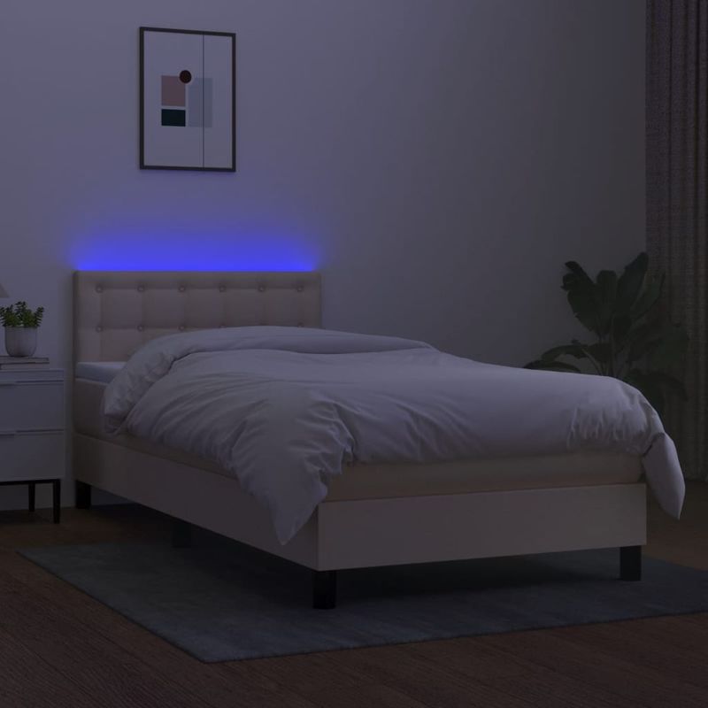 Casa si Gradina - Mobilier - Paturi si accesorii - Paturi - Pat cu arcuri, saltea si LED, crem, 90x190 cm, textil - Infinity.ro