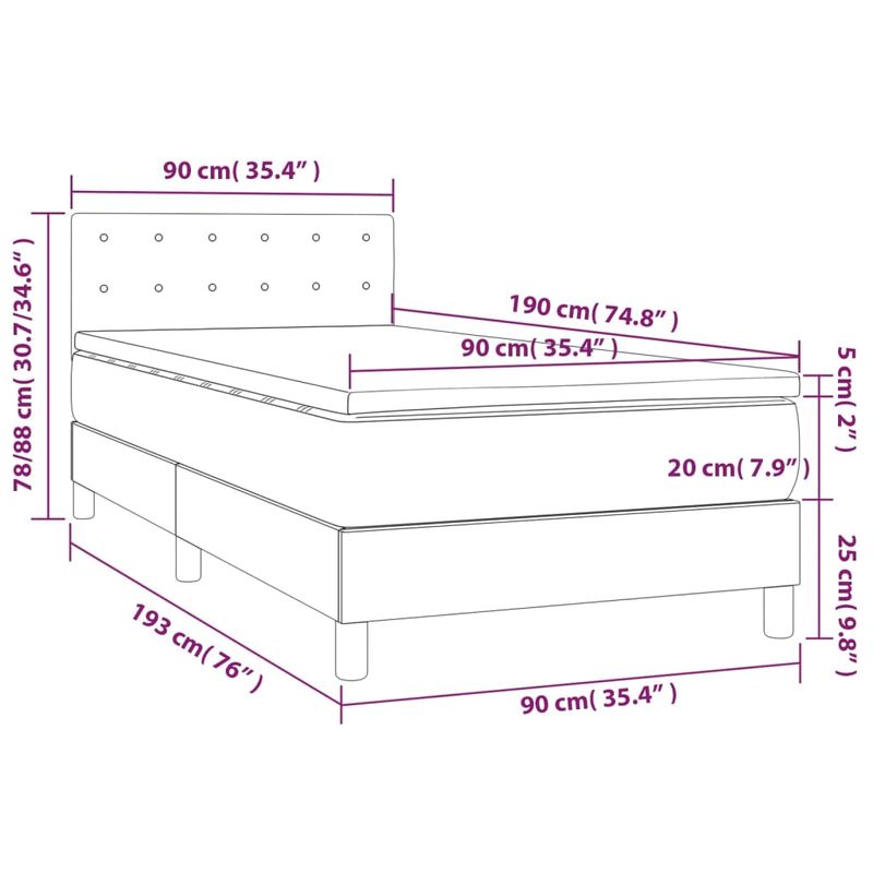 Casa si Gradina - Mobilier - Paturi si accesorii - Paturi - Pat cu arcuri, saltea si LED, crem, 90x190 cm, textil - Infinity.ro