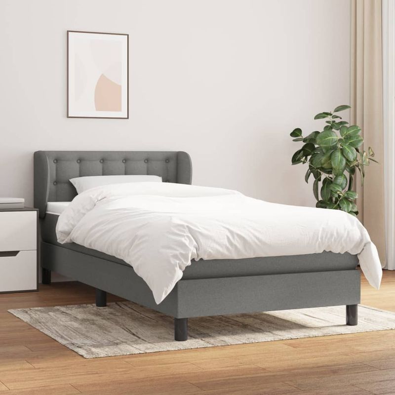 Casa si Gradina - Mobilier - Paturi si accesorii - Paturi - Pat box spring cu saltea, gri inchis, 90x200 cm, textil - Infinity.ro