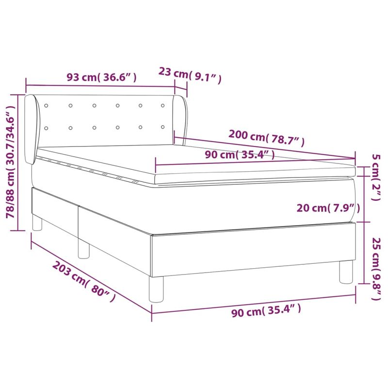 Casa si Gradina - Mobilier - Paturi si accesorii - Paturi - Pat box spring cu saltea, gri inchis, 90x200 cm, textil - Infinity.ro