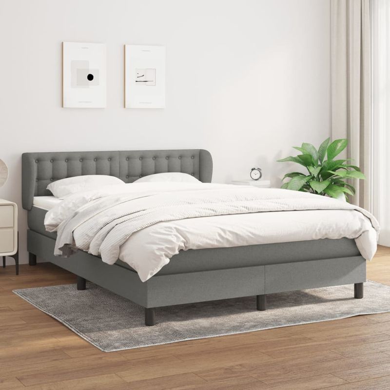 Casa si Gradina - Mobilier - Paturi si accesorii - Paturi - Pat box spring cu saltea, gri inchis, 140x200 cm, textil - Infinity.ro